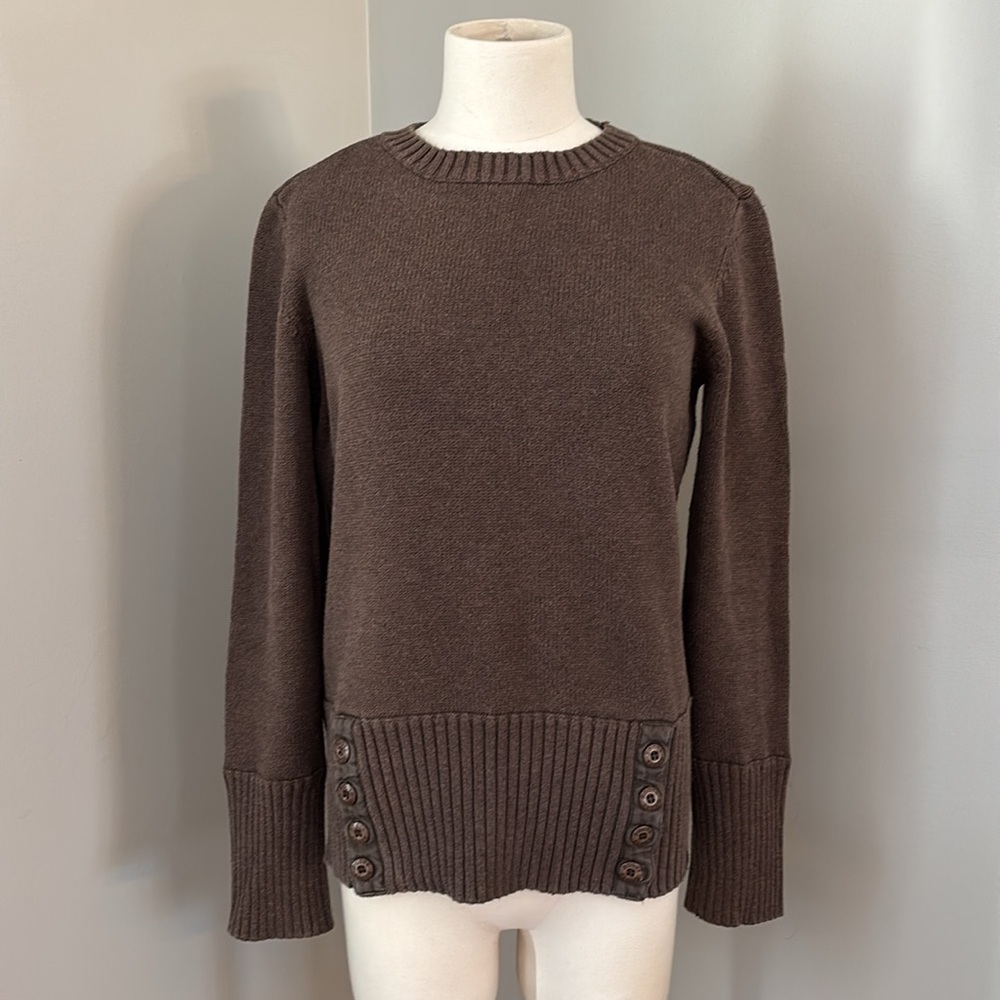 Roots Brown Knit Crewneck Sweater with Button Accents Sz M